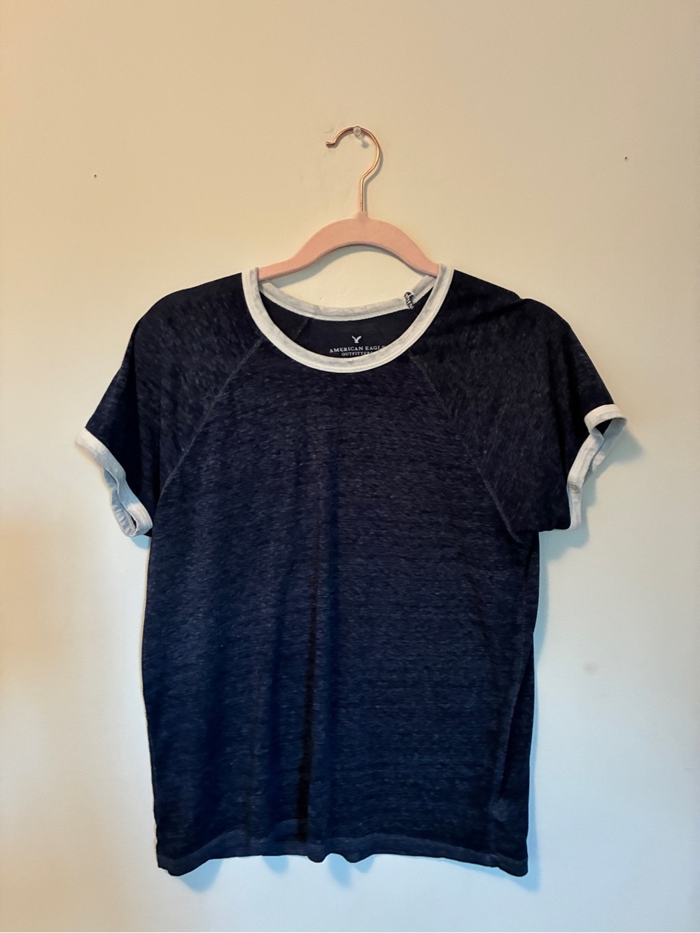 American Eagle Outfitters Dark Blue Short Sleeve Tee with White Trim